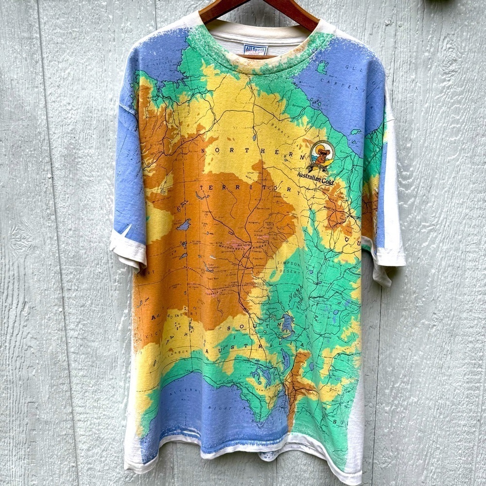 Vintage Australian Map All Over Print Australian Gold Koala AllSport XL T-Shirt